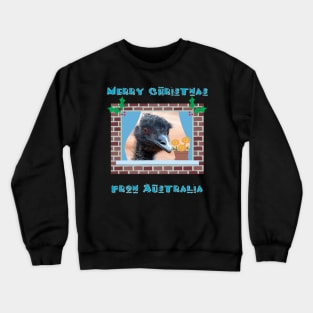Merry Christmas from Australia with Emu in Window Crewneck Sweatshirt